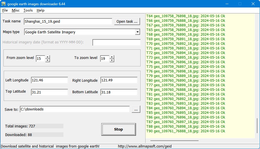 google earth images downloader 5.209 screenshot