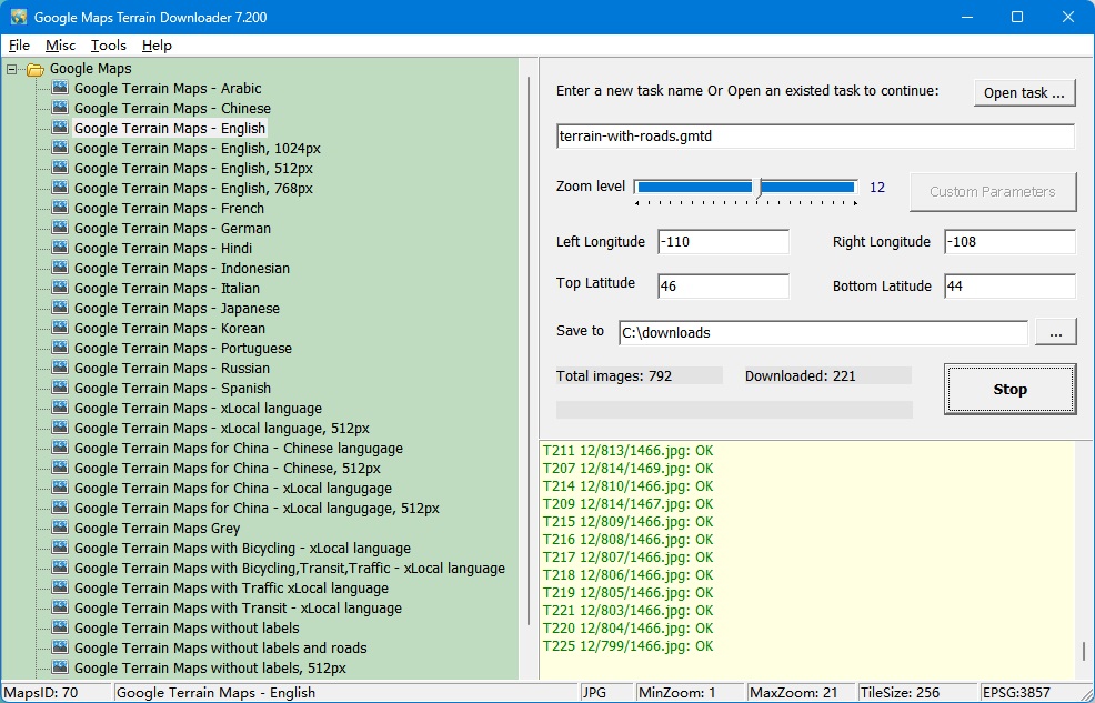 Google Maps Terrain Downloader screen shot