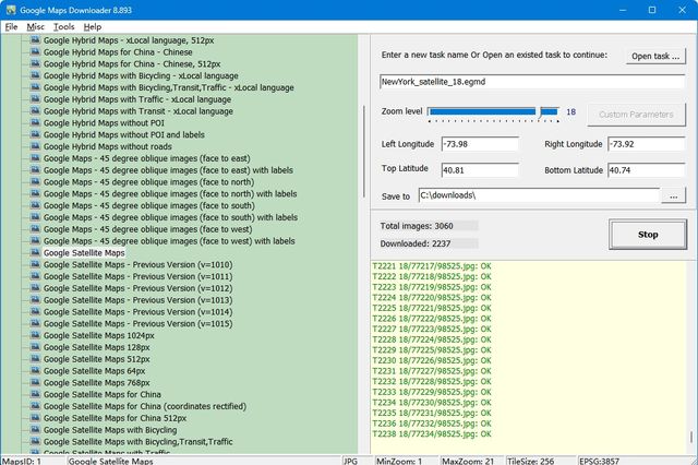 Google Maps Downloader main window