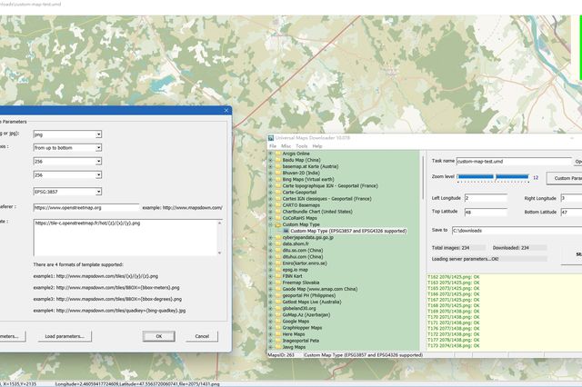 Universal Maps Downloader task window